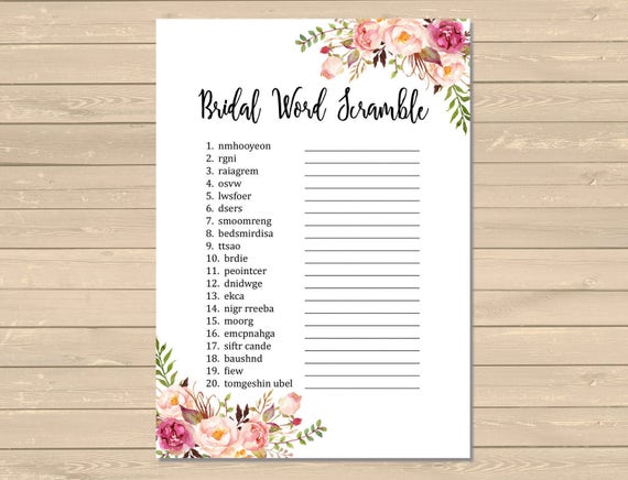 Printable Boho Bridal Shower Word Scramble Game Boho Floral