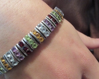 Vintage Sterling Silver Multi Gemstone Bracelet
