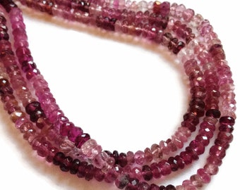 Shaded pink tourmaline faceted rondelles. Approx. 3.75-4mm. Select a strand size.