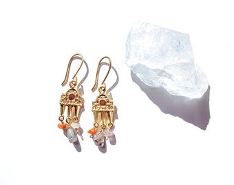 Blue Topaz & Carnelian Dangle Earrings. Gemstone Earrings. Bohemian Earrings. Crystal jewelry.