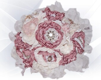 Brooch Bouquet 1 + 3 + offered gift, Rhinestone and pearl brooches, silk, Custom Brooch Bouquet