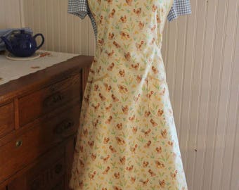 Chicken Print 1940's Calico Apron -Ready to Ship