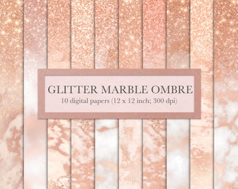 Rose gold ombre, rose gold, digital paper, marble, glitter, ombre, glitter ombre, scrapbook paper, backgrounds, pink, INSTANT DOWNLOAD