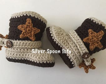 Baby Cowboy Boots,Baby Boy Boots, Newborn Cowboy Boots, Crochet Cowboy Boots,Stars, Strap & Spurs, 4 sizes available, Baby Boots