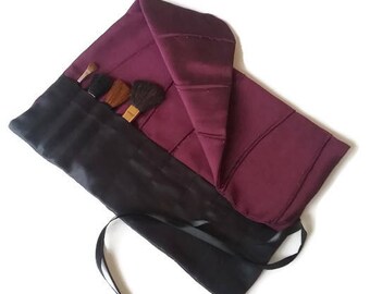 Makeup Brush Roll Black and Purple Cosmetic Brush Roll
