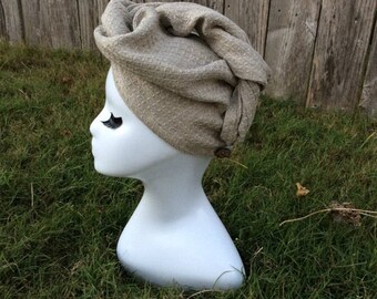 Waffle Linen Turban Hair Towel, Linen Hair Turban, ZERO tangles or snarls. Thick and Soft, Holds lots of hair | Handmade