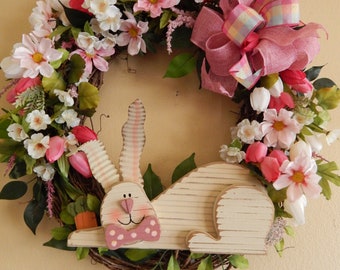 EASTER BUNNY WREATH---grapevine with wood rabbit