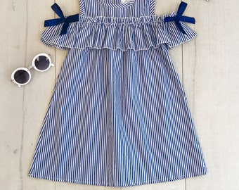 Navy Stripe Sunkissed Shoulder Dress