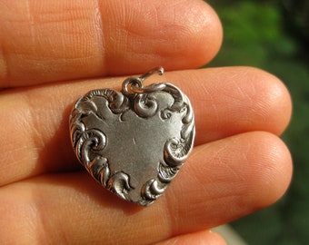 Silver Reposse Heart Charm Sterling Silver HEART Pendant Charm for Necklace Victorian Revival