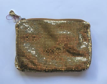 Vintage Whiting and Davis Gold Mesh Clutch Purse | 1970s Gold Tone Evening Bag