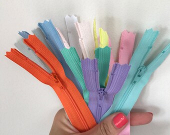 8 inch Zips,colurful zips, zippers ,8 inch zips, dressmaking, bag zips, haberdashery, sewing supplies