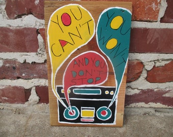 Beastie Boys lyrics painting on salvaged wood, Sure Shot song, Beastie Boys lyrics art, boom box, Beastie Boys painting, Beastie Boys art