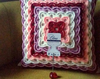 Hand crochet pillow for home decor-Decorative pillow-RED,WHITE,PINK-handmade cushion-Knit pillow cover- good present-Mom Gift
