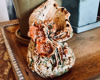 Tan, Paprika, and hints of green Ceramic Floral Vase with Gold Embellishments
