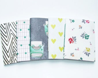5 Pack TN Refills, Vintage Style Travelers Notebook Inserts, Bullet Journal Set, Ten Sizes, Dot Grid Blank Checkbox Graph Music Lined Paper