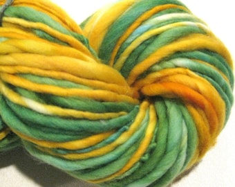 Super Bulky Handspun Yarn Daffodils 90 yards hand dyed merino green yellow waldorf doll hair knitting supplies crochet supplies