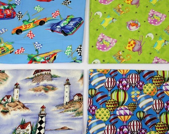 Boys I Spy Fabric, 4 fabrics, 1/2 yard each, lighthouse, balloons, race cars, cats, Boys I Spy Fabric Quiltsy Destash Party