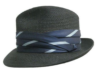 Vintage Mens Straw Hat 1960s Resistol Black Summer Straw Fedora Lounge Hat Size 6 7/8 Fits Mns Size Small