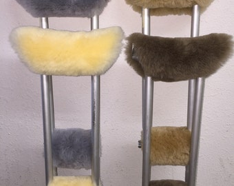 Sheepskin Deluxe Crutch Pad Covers Under arm & Hand Grip Pads Authentic Australian Merino 4 piece Set