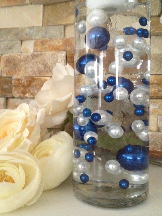 Floating Pearls Centerpieces Royal Blue/White 80pc Mix Jumbo