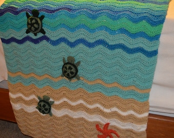 Crocheted Sea Turtle Afghan 32"x38"