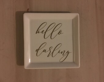 Gold Hello Darling Jewelry Dish - Key Dish - Hello Darling - Home Decor - Gift for Her - Wedding - Ring Dish