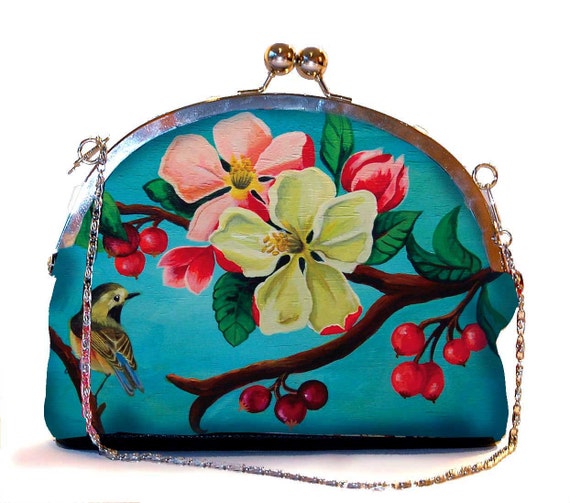 Retro clip purse, clutch bag, Blossom, birthday gift, gift for her, gift for mom, Woody Ellen handbag, christmas gift, christmas gift ideas