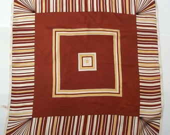 Vintage Summer Scarf - Brown and Cream Striped and Squared 70s - Ladies' Summer Neck Scarf