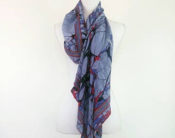 Vintage Captain James Cook Navigator Abstract Lilac Silk Large Scarf