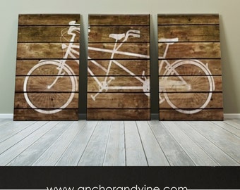 CANVAS // Tandem Bike on Brown Wood // Oversized Canvas Art, Large Canvas, Wall Decor, Home Decor, Gift Ideas, Bike Art, Marriage, Wedding