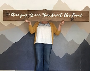 Hand Painted Wooden Sign Amazing Grace How Sweet the Sound