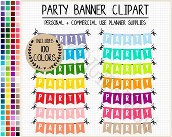 SALE 100 PARTY banner clipart colorful party stickers party clipart rainbow planner stickers party graphics bunting stickers party printable