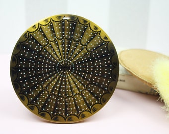 Powder Compact, Vouge Vanities, Large Compact, Spotted, Black Lace, Handheld Mirror, Loose Powder Case, Makeup Holder - 1940's / 1950's