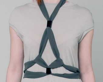 Body harness, Khaki chiffon bodycage, 50 shades harness, khaki harness, body harness, show stopper harness belt, black bodycage ANDADA 003