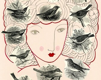 Nesting-Bird Print, Birds, Orthinology, Woodland Print, Woodland Home Decor