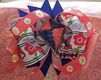 Pink Flowers and Kites Hair Bow
