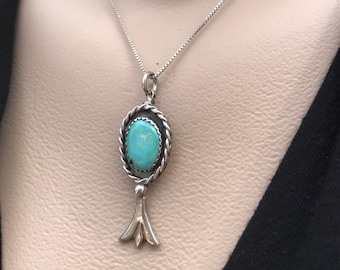 Vintage Turquoise Necklace, Sterling Silver Turquoise Pendant, Southwest Jewelry