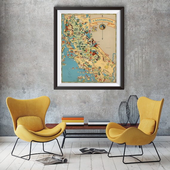 Vintage California Map from 1935 old California map Print Vintage California Map from 1935 old California map Print