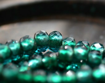 Emerald Skies - Premium Czech Glass Beads, Transparent Emerald, Capri, Metallic Gold Lined, Roller Beads 6x9mm - Pc 10