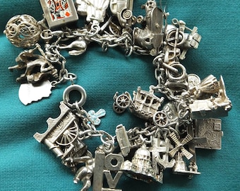 Sterling Silver Charm Bracelet - 30 Charms - 85.5g