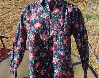 80s 90s Paris Sport Club Worldwide Floral Button Up With Collar