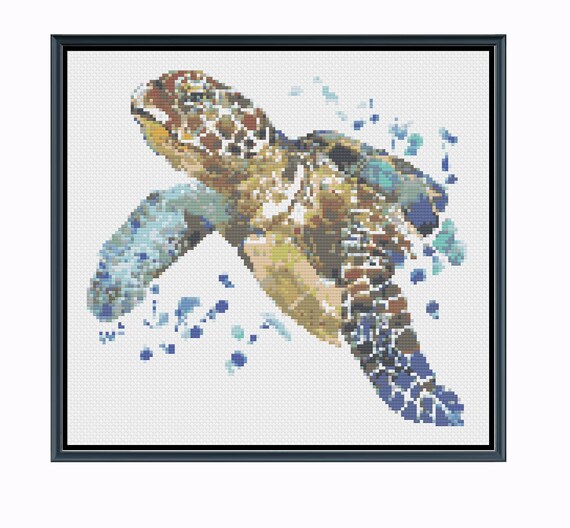 Watercolor Sea Turtle Cross Stitch Pattern Ocean Turtle