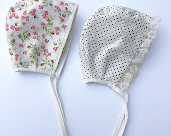 Reversible Baby girl bonnet, baby hat , cotton baby bonnet . Floral baby bonnet. Vintage baby bonnet