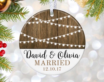 Rustic Wedding Gift First Christmas as Mr & Mrs Ornament Our First Christmas Married Ornament Newlywed Christmas Ornament Wedding Ornament