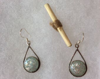 Ancient roman glass earrings, sterling silver
