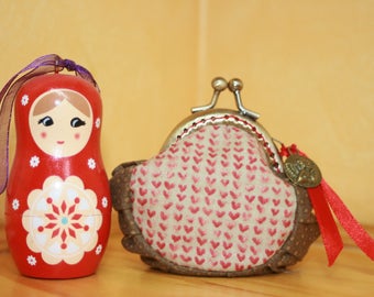 Mini wallet in red and Brown fabric