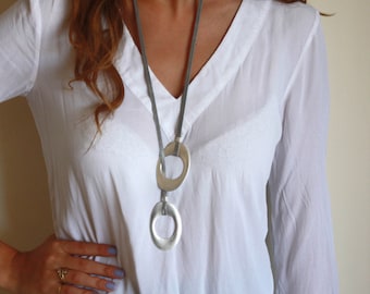 Long Necklace - Gray Necklace - Statement Necklace - Geometric Necklace - Statement Jewelry - Fminine Jewelry - Chic Jewelry