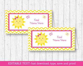 Sunshine Buffet Cards / Sunshine Food Labels / Sunshine Place Cards / You Are My Sunshine Birthday / INSTANT DOWNLOAD Editable PDF A220