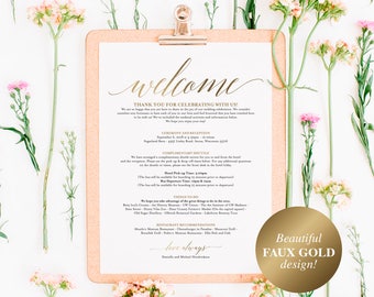 Faux Gold Wedding Itinerary Template, Wedding Welcome Letter, Wedding Itinerary, Welcome Bags, wedding sign, PDF Instant Download #BPB324_53