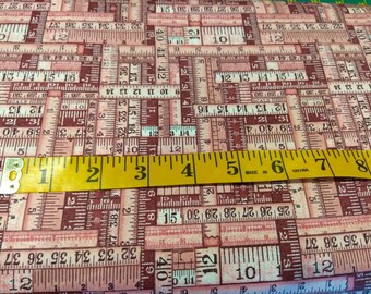 Red measuring tape fabric by half yard, tape measure fabric, print quilting cotton, quilting fabric, ruler sewing fabric, Quilting Treasures